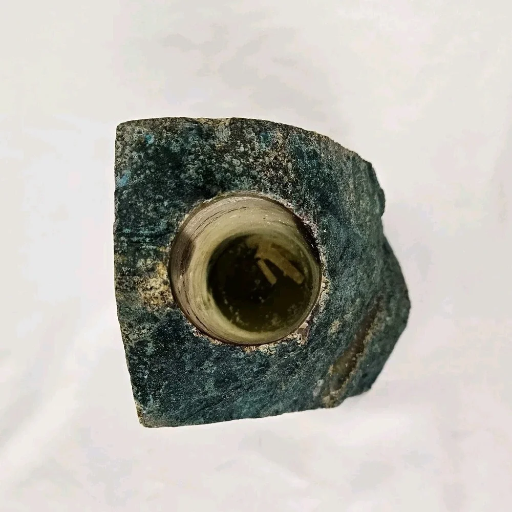 Green Geode Stone Candle Holder Polished Agate Large Candlestick